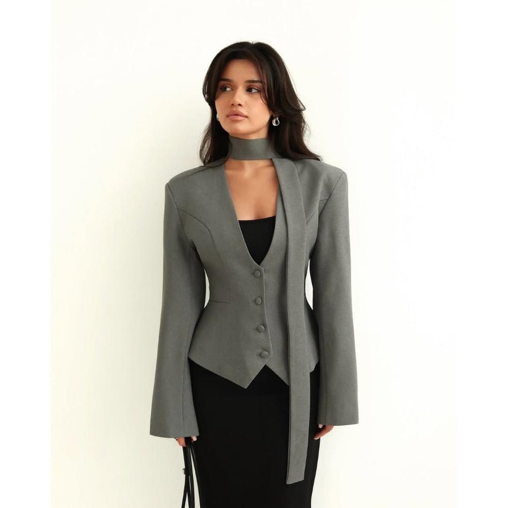 Stylish Women's Blazer With Scarf