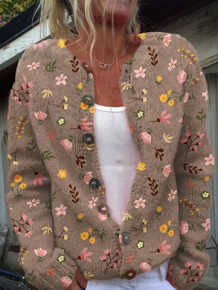 Elegant gebreid vest met bloemen en knopen