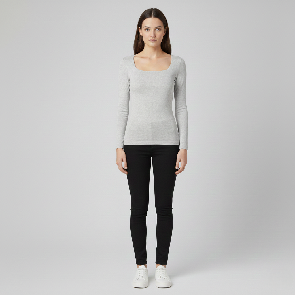 Square Neck Long Sleeve Top