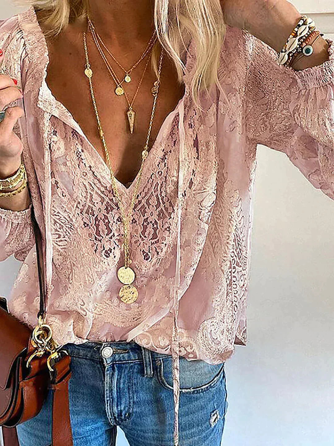 Women's Long Sleeve Crochet Lace Blouse