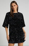 Women's Sequin Mini Dress - Sparkly Bodycon Party Dress with Lining