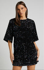 Women's Sequin Mini Dress - Sparkly Bodycon Party Dress with Lining
