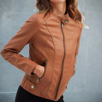 Regular Fit Zip Leather Jacket