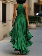 V-Neck Ruched Satin Maxi Gown for Women