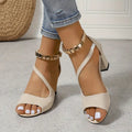 Chunky Heel Ankle-Strap Sandals Women's Retro Sandals