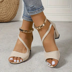 Chunky Heel Ankle-Strap Sandals Women's Retro Sandals