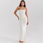 Women's Elegant Corset Midi Dress - Satin Bodycon Fit
