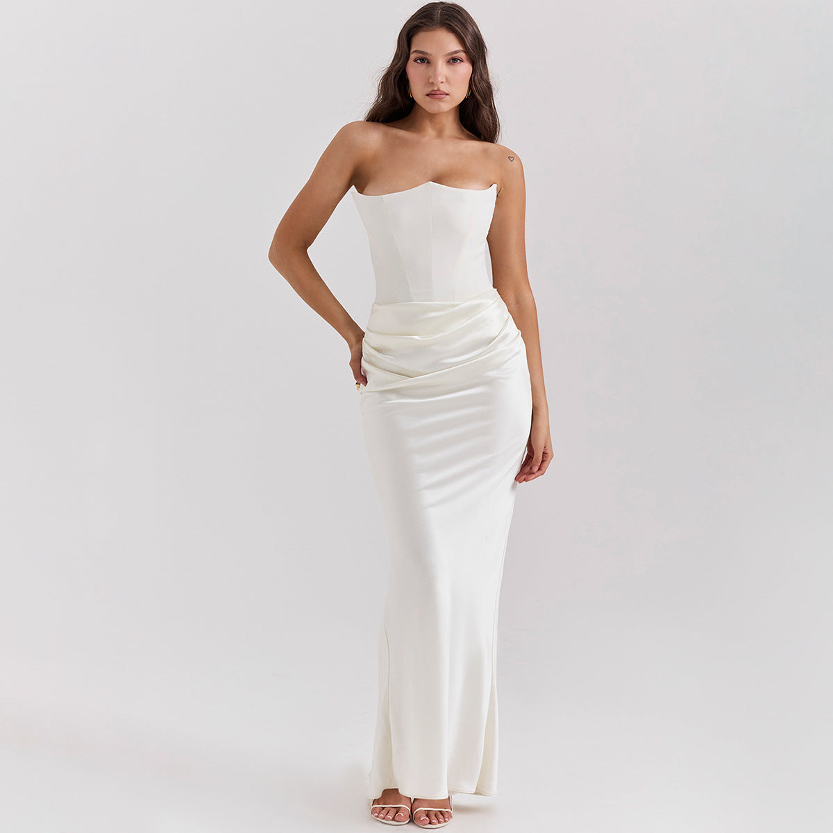 Women's Elegant Corset Midi Dress - Satin Bodycon Fit