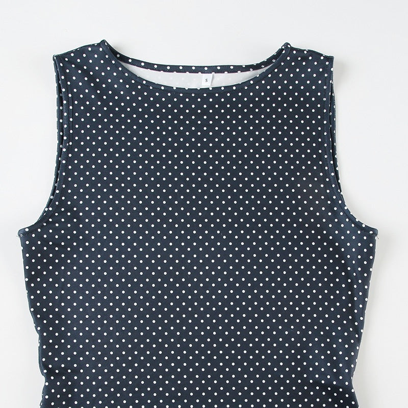 Women’s Polka Dot Mini Dress with Sleeveless Cut and Fitted Waist