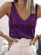 Sleeveless Paillette Top – Round-Neck Shimmer Tank