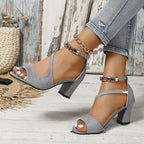 Chunky Heel Ankle-Strap Sandals Women's Retro Sandals