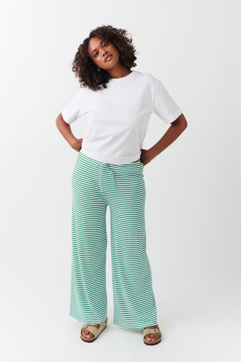 Women's Striped Lounge Trousers - Wide-Leg Pants