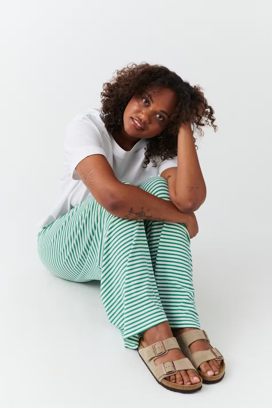 Women's Striped Lounge Trousers - Wide-Leg Pants