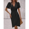 Women’s Short Sleeve Wrap Dress – V-Neck Midi Length