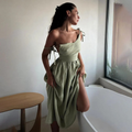 Women's Linen-Blend Tie-Shoulder Midi Dress