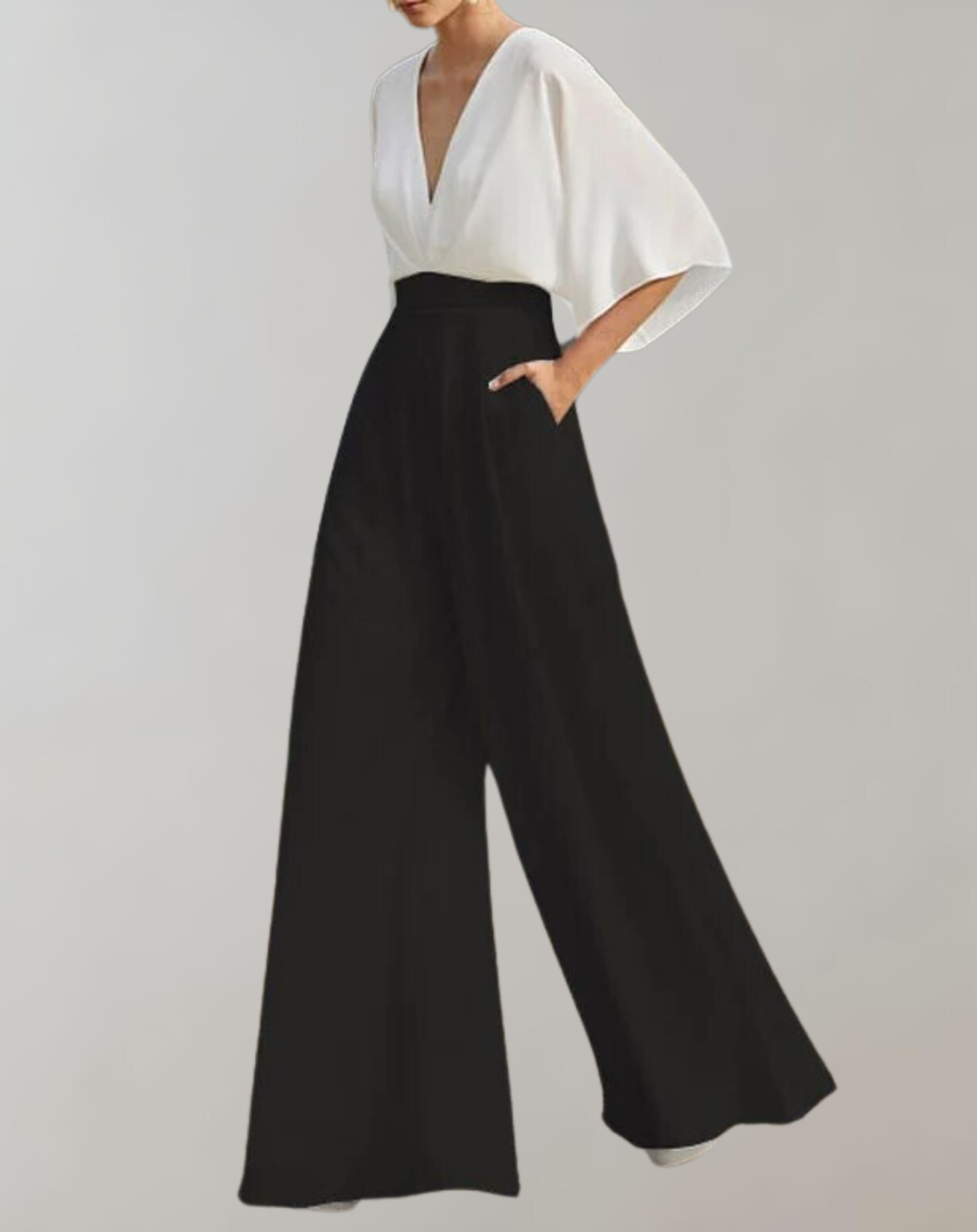 Wide-Leg Women's Jumpsuit – Sleeveless V-Neck Evening Wear