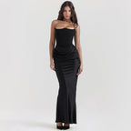 Women's Elegant Corset Midi Dress - Satin Bodycon Fit