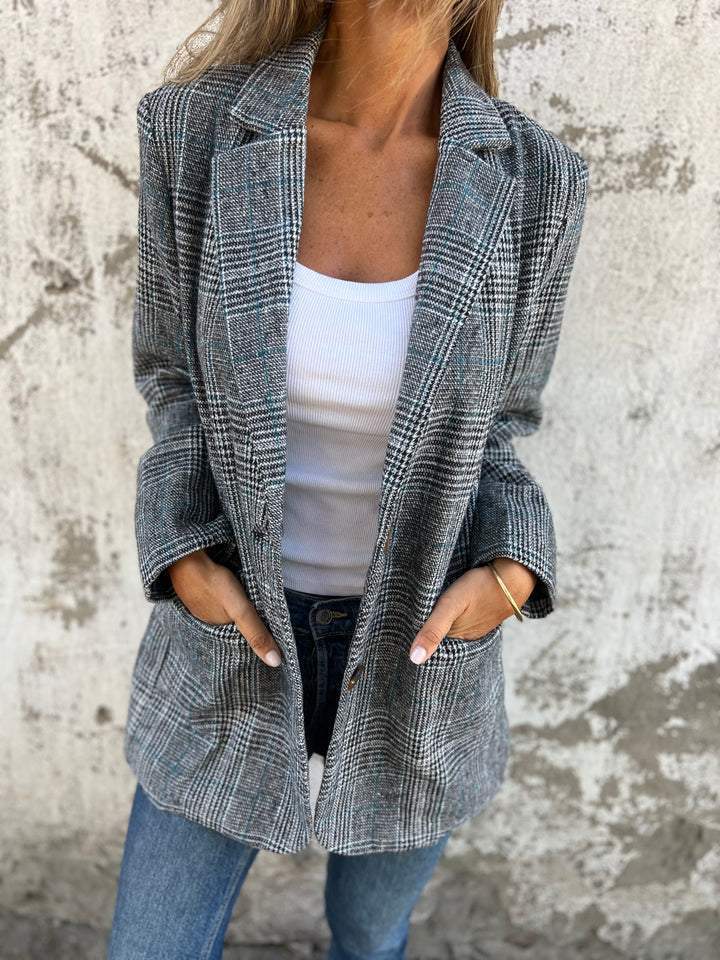 Casual Plaid Lapel Check Blazer