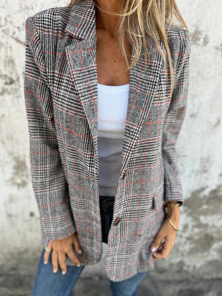 Casual Plaid Lapel Check Blazer