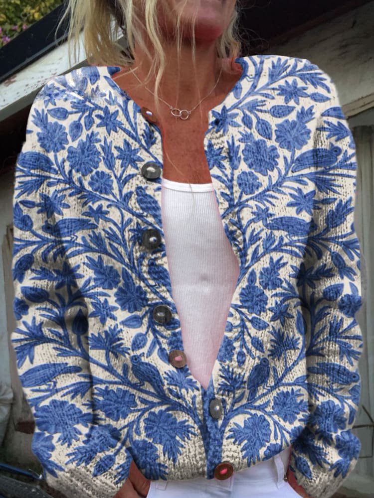 Floral Pattern Round Neck Gilet