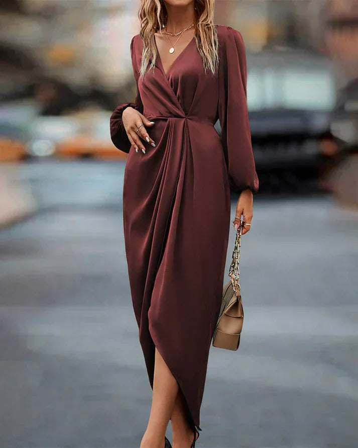 Women’s Satin Midi Dress – Cowl Neck Sleeveless