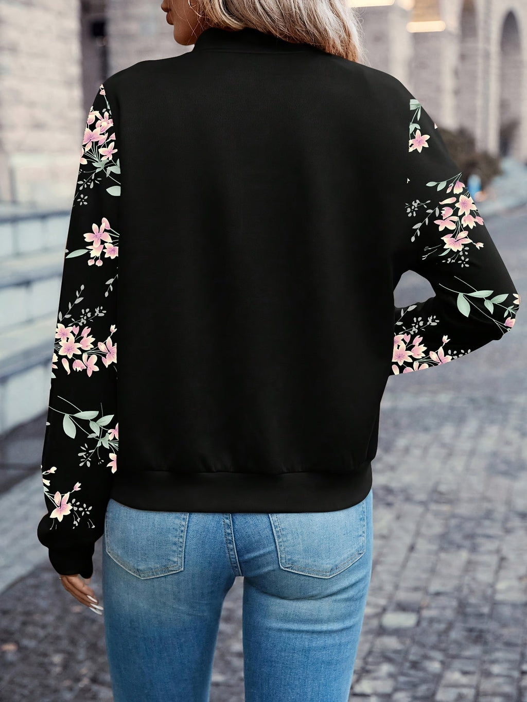 Trendy Floral Print Quilted Jacket