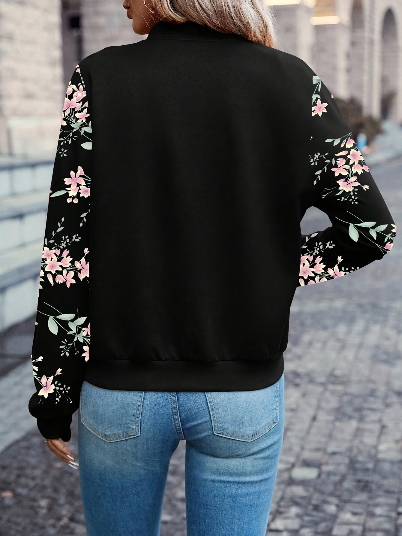 Trendy Floral Print Quilted Jacket