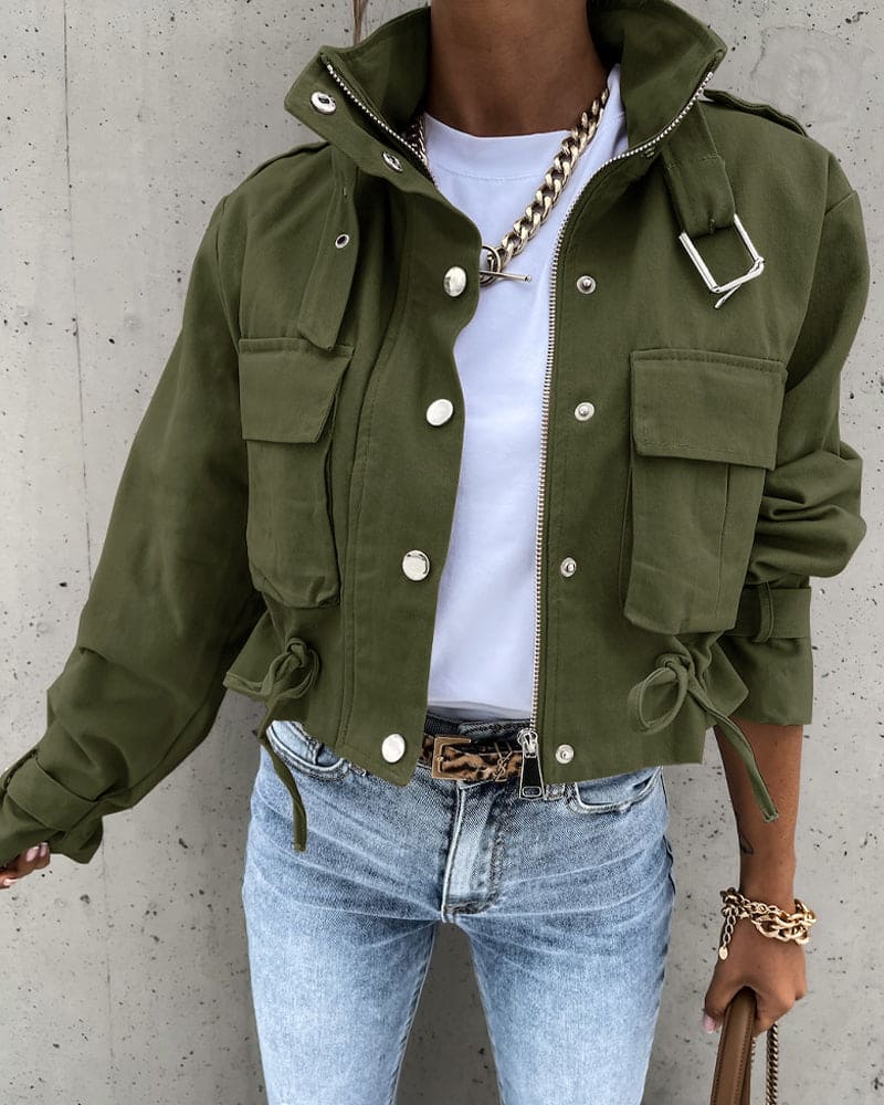 Cropped Transitional Jacket With Pockets