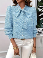 Women's Checked Tie-Neck Blouse