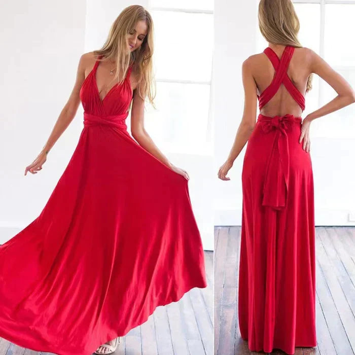 Women's Backless Maxi Dress - Satin Sleeveless Evening Gown