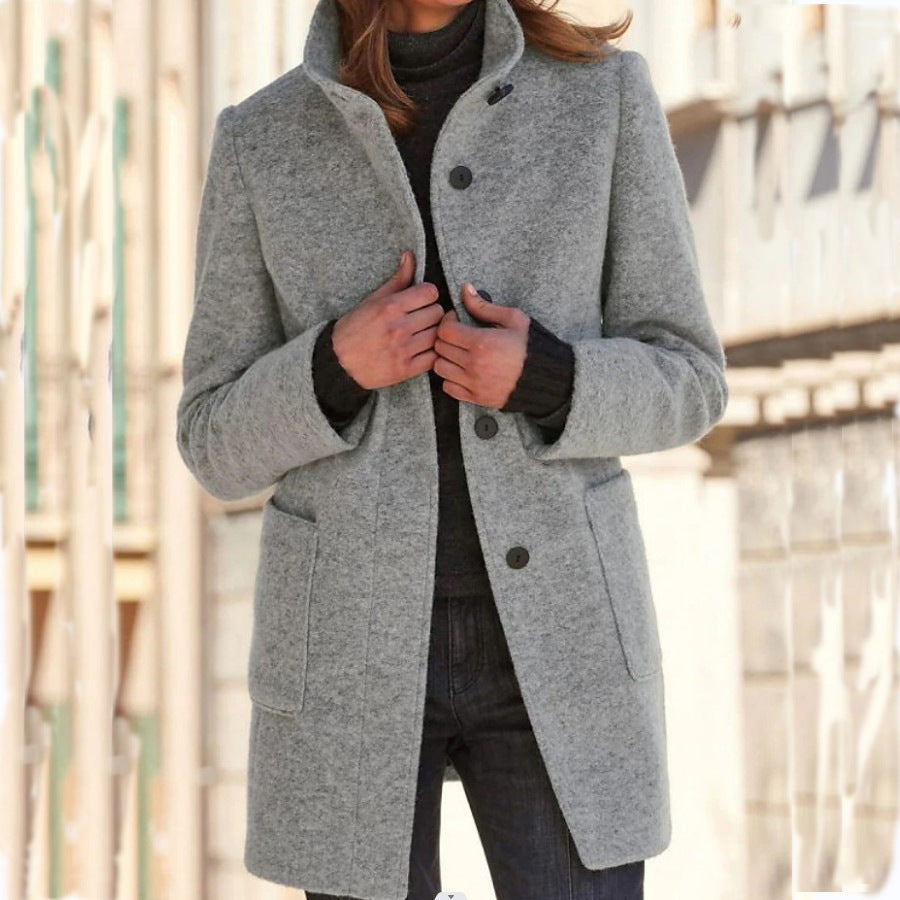 Retro Buttoned Stand Collar Windbreaker