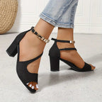 Chunky Heel Ankle-Strap Sandals Women's Retro Sandals