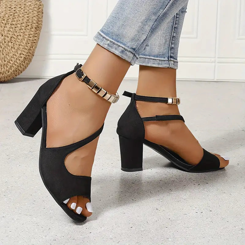 Chunky Heel Ankle-Strap Sandals Women's Retro Sandals