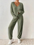 Women’s 2-Piece Loungewear Set with Ribbed Long Sleeve Top and Matching Pants