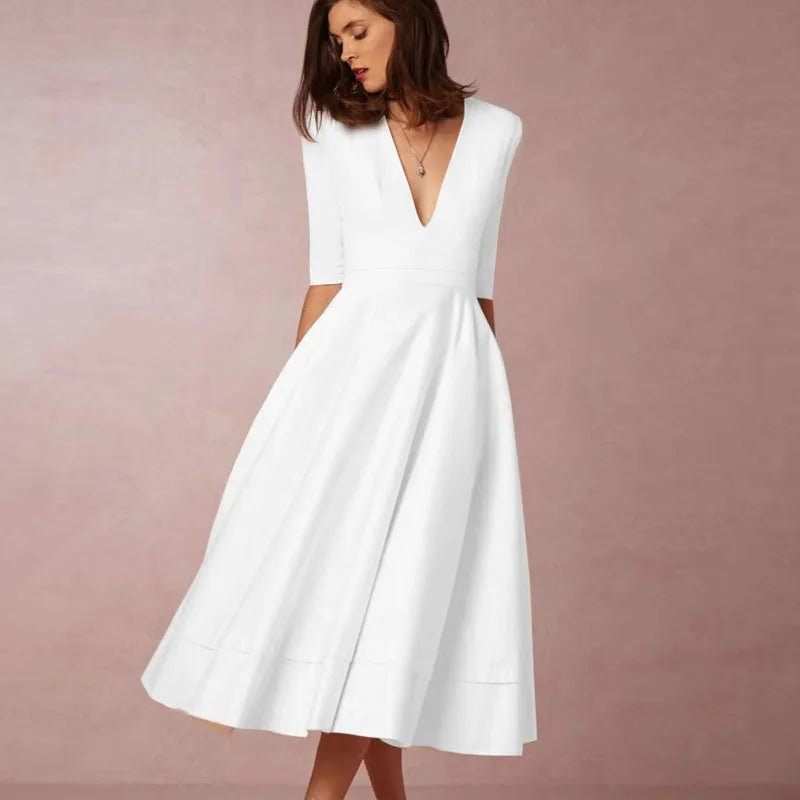 Women’s Midi Dress with A-Line Skirt and Flowy Fit