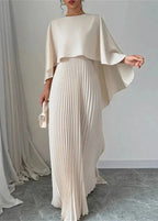 Women’s Cape Overlay Pleated Maxi Dress