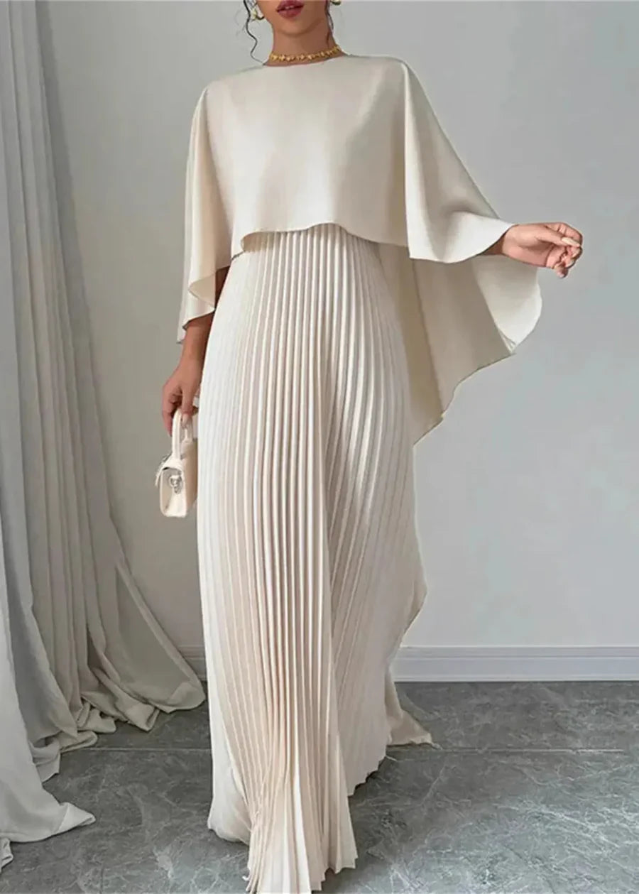 Women’s Cape Overlay Pleated Maxi Dress
