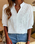 Women’s V-Neck Puff Sleeve Cotton Blouse