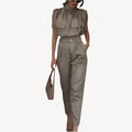 Women’s Two Piece Suit Set with Belted Waist and Matching Pants