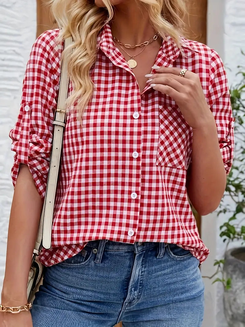 Women’s Button Up Shirt Dress with Chest Pocket and Front Button Detail