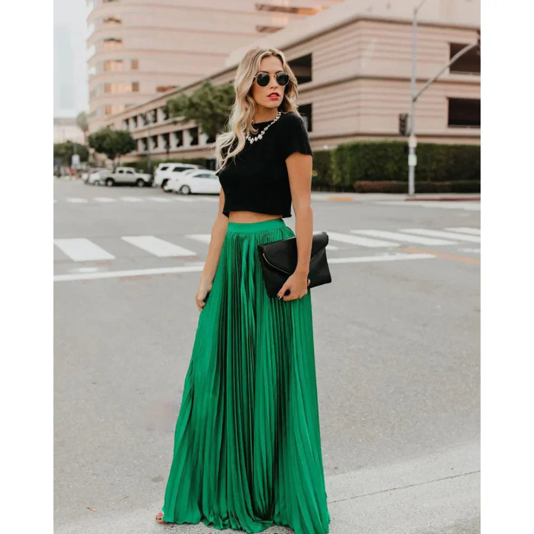Women’s Pleated Maxi Skirt with Flowy Long Length