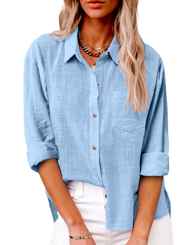 Women’s Long Sleeve Linen Shirt with Button Front Design