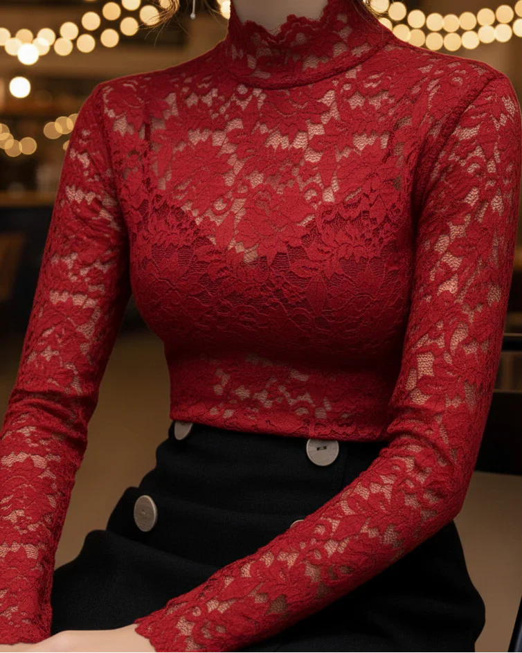 Women’s Floral Lace High Neck Blouse