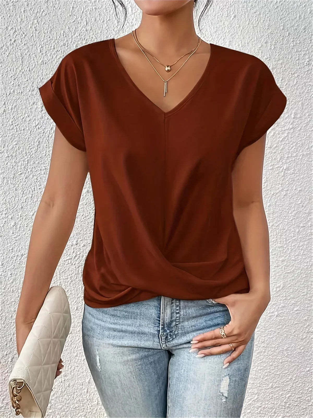 Women’s V-Neck Bow Detail Top