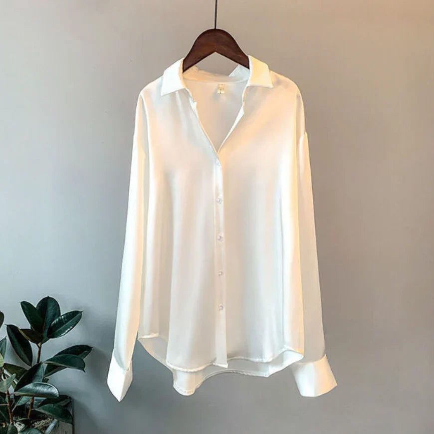 Women’s Button Down Satin Blouse with Loose Fit Design