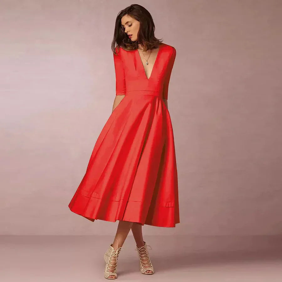 Women’s Midi Dress with A-Line Skirt and Flowy Fit