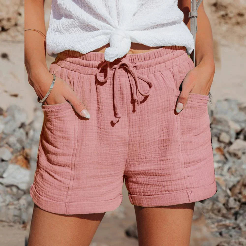 Women's High Waist Linen Shorts