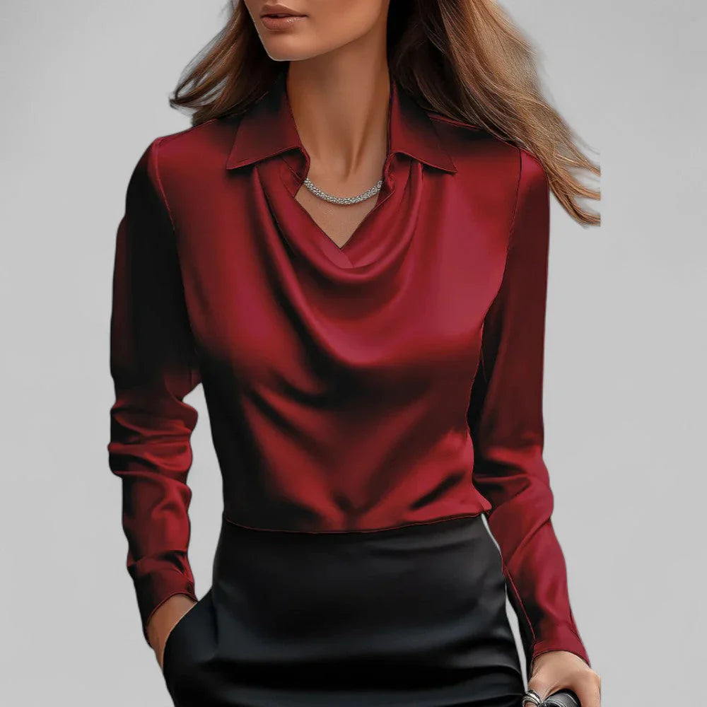 Women’s Satin Drape Neck Blouse