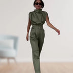 Women’s Two Piece Suit Set with Belted Waist and Matching Pants
