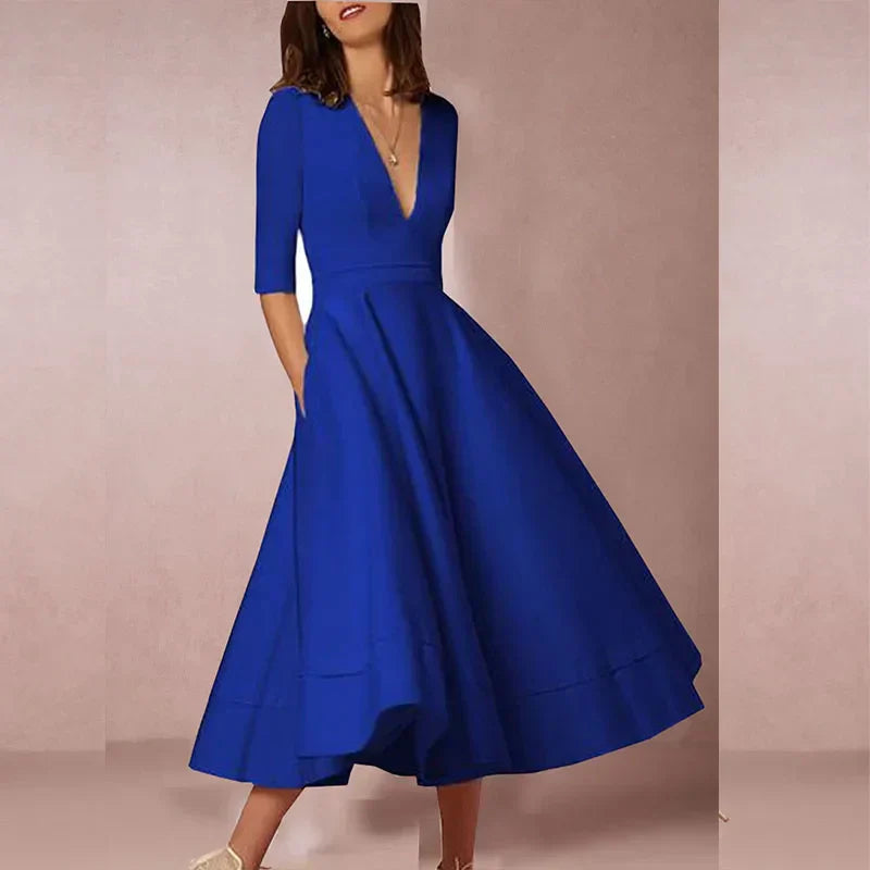 Women’s Midi Dress with A-Line Skirt and Flowy Fit